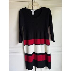Studio One New‎ York Sweater Dress Petite Large Black Red White Striped Knit New
